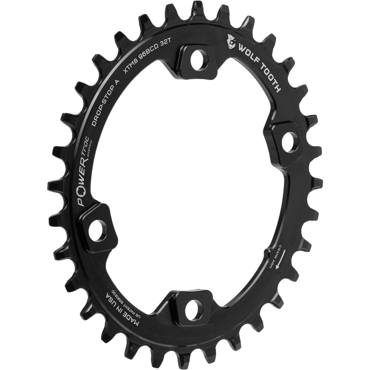 Wolf Tooth Elliptical Mountain Bike 96 BCD Spider Oval Chainring for Shimano XT M8000 and SLX M7000 (32 Tooth, Drop-Stop A, PowerTrac, MTB)