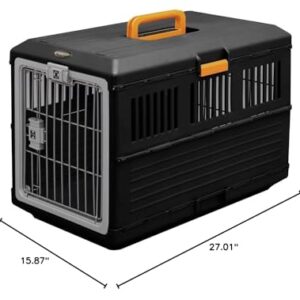 Iris Ohyama, Dog crate/Cage, Transport Box for Dogs, Cats, 2 Doors, Clips, and Safety Latch, Plastic (PP) BPA Free, L68.6 x W40.3 x H47.8 cm, Train, Car and Airplane, FC-670, Black