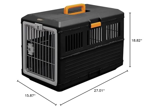 Iris Ohyama, Dog crate/Cage, Transport Box for Dogs, Cats, 2 Doors, Clips, and Safety Latch, Plastic (PP) BPA Free, L68.6 x W40.3 x H47.8 cm, Train, Car and Airplane, FC-670, Black