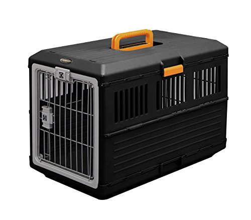 Iris Ohyama, Dog crate/Cage, Transport Box for Dogs, Cats, 2 Doors, Clips, and Safety Latch, Plastic (PP) BPA Free, L68.6 x W40.3 x H47.8 cm, Train, Car and Airplane, FC-670, Black