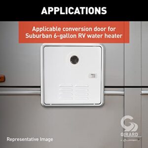 Girard Products Llc RV Water Heater Door Installation Conversion Kit, 6-Gallon (Atwood/Dometic), Polar White, 15" x 16.5" x 2" Hinged Design with Sliding Latch for Easy Access - 2GWHDA6