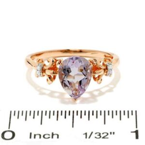 Metro Jewelry 10K Rose Gold Pear Amethyst Fleur de Lis Ring with .02 cttw Diamonds - Size 8