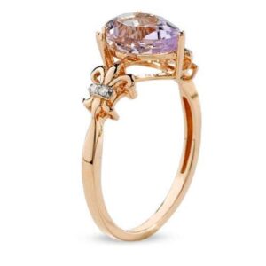 Metro Jewelry 10K Rose Gold Pear Amethyst Fleur de Lis Ring with .02 cttw Diamonds - Size 8