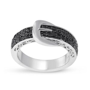 Hdiamonds Sterling Silver Black Diamond Buckle Ring (1/2 CTTW)