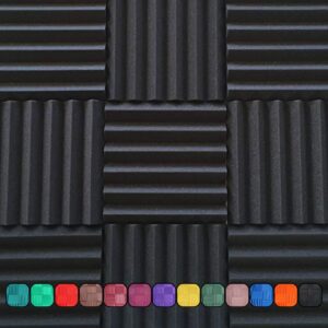 professional acoustic foam panels - wedge style 12x12x2” tiles - 4 pack - studio foam for sound dampening - soundproofing foam for walls and ceilings (charcoal color)