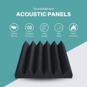 Professional Acoustic Foam Panels - Wedge Style 12x12x2” Tiles - 4 Pack - Studio Foam for Sound Dampening - Soundproofing Foam for Walls and Ceilings (Charcoal Color)