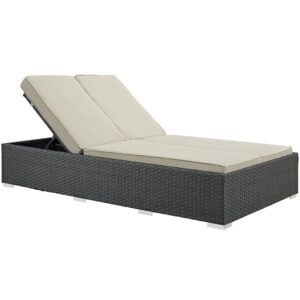 modway sojourn wicker rattan outdoor patio sunbrella fabric double chaise in chocolate beige