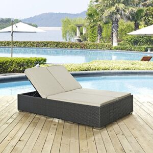 Modway Sojourn Wicker Rattan Outdoor Patio Sunbrella Fabric Double Chaise in Chocolate Beige