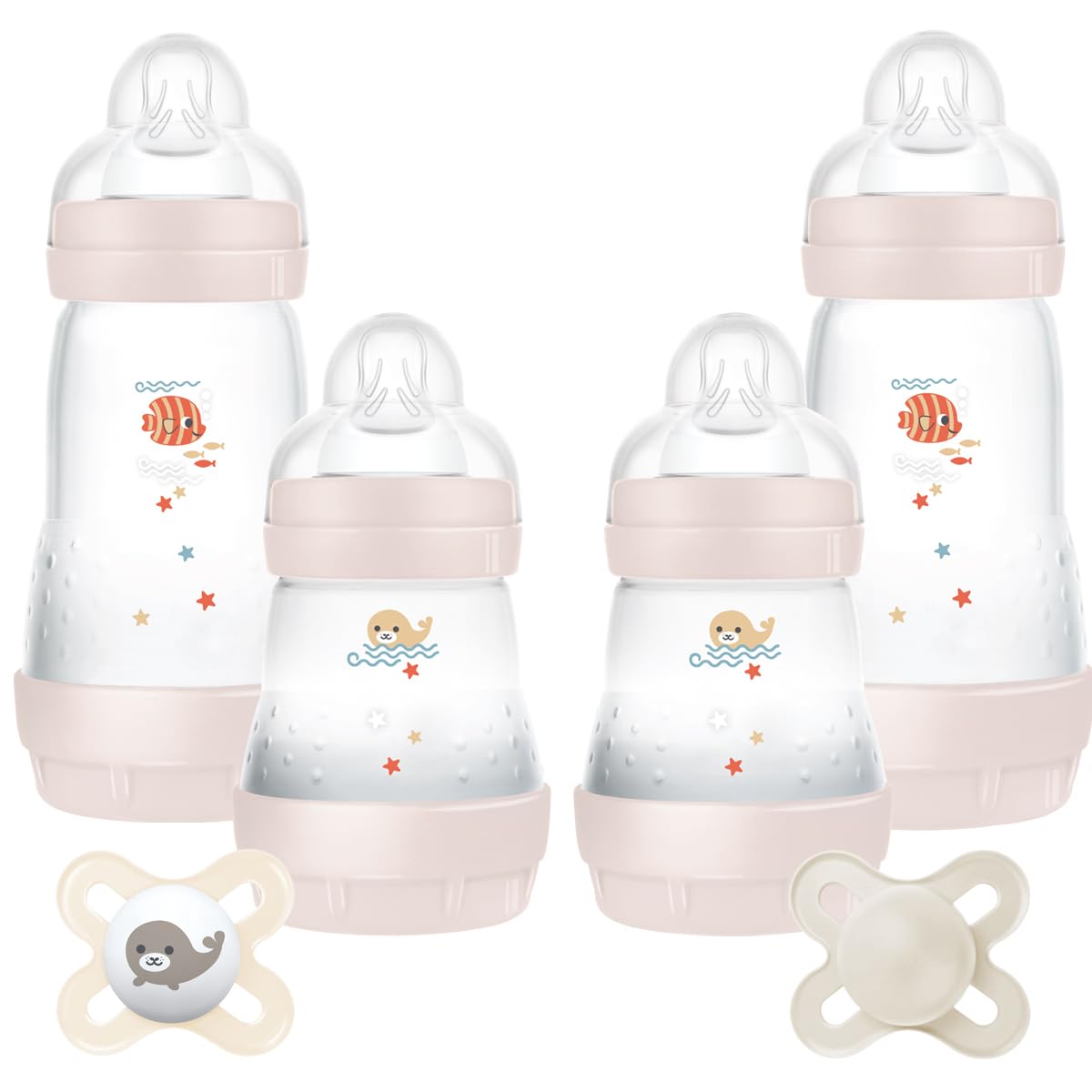 MAM Feed and Soothe Set, Anti-Colic Newborn Bottle Set Complete with Baby Soothers, Suitable from 0+ Months, Ideal Baby Gift Set For New Parents, Grey(Designs May Vary)