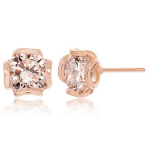 MORGAN & PAIGE 14K Rose Gold Plated 925 Sterling Silver Champagne Cubic Zirconia Flower Basket Style Stud Earrings