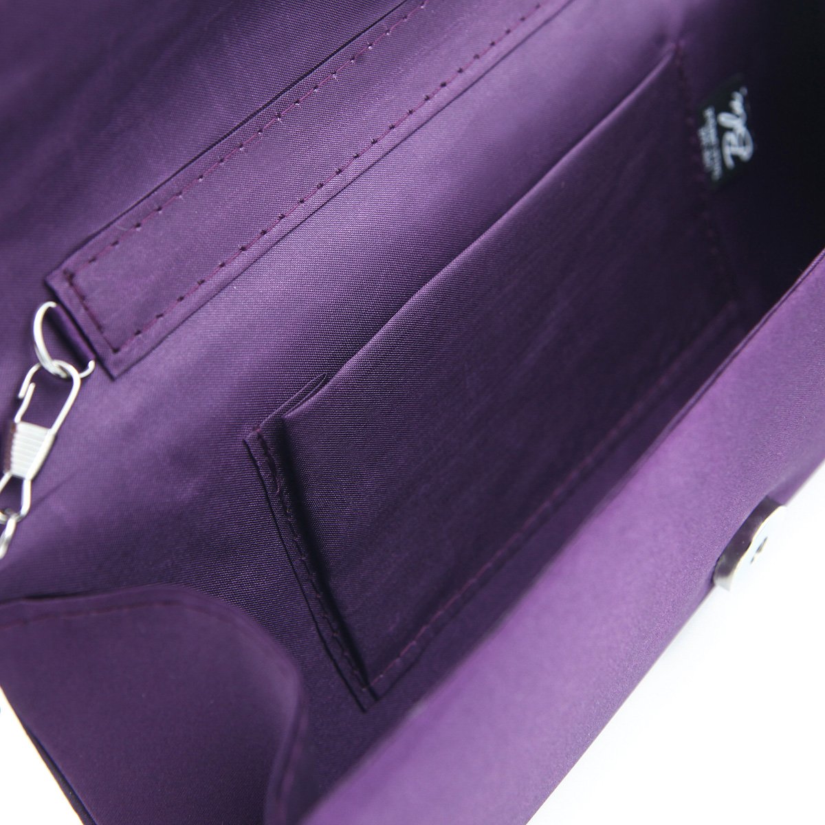 Elegant Pleated Satin Flap Crystal Rhinestones Clutch Evening Bag, Purple