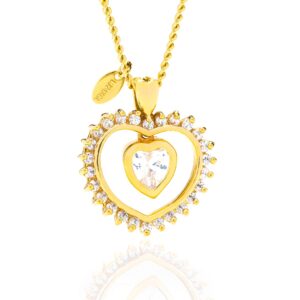 LIFETIME JEWELRY Cubic Zirconia Dangle Heart Pendant Necklace 24K gold plated