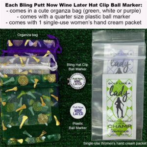 Giggle Golf Bling Putt Now, Wine Later Golf Ball Marker with A Magnetic Hat Clip | Fun Golf Accessories for Women