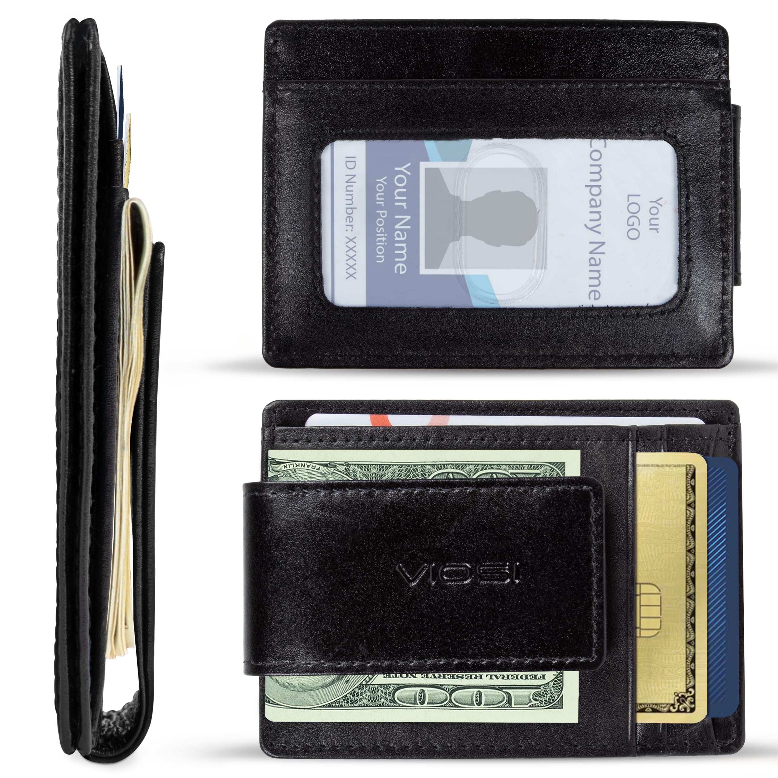 Viosi Money Clip Slim Leather Wallet For Men Front Pocket Rfid Blocking Card Holder With Rare Earth Magnets