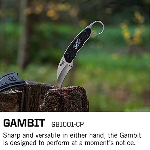 SOG Survival Karambit Knife - Gambit Curved Security Belt Knife, Full Tang Fixed 2.6 Inch Blade w/Hard Nylon Sheath and Adjustable Clip (GB1001-CP), Black