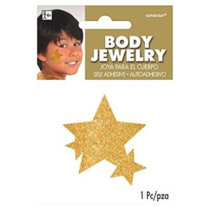 Amscan Stars Assorted Glitter Self-Adhesive Body Jewelry, 5" X 3 1/2" (pkg. size), Gold