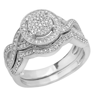 Dazzlingrock Collection Round White Diamond Twisted Swirl Engagement Ring Set for Women (0.51 ctw, Color I-J, Clarity I2-I3) in 925 Sterling Silver Size 6