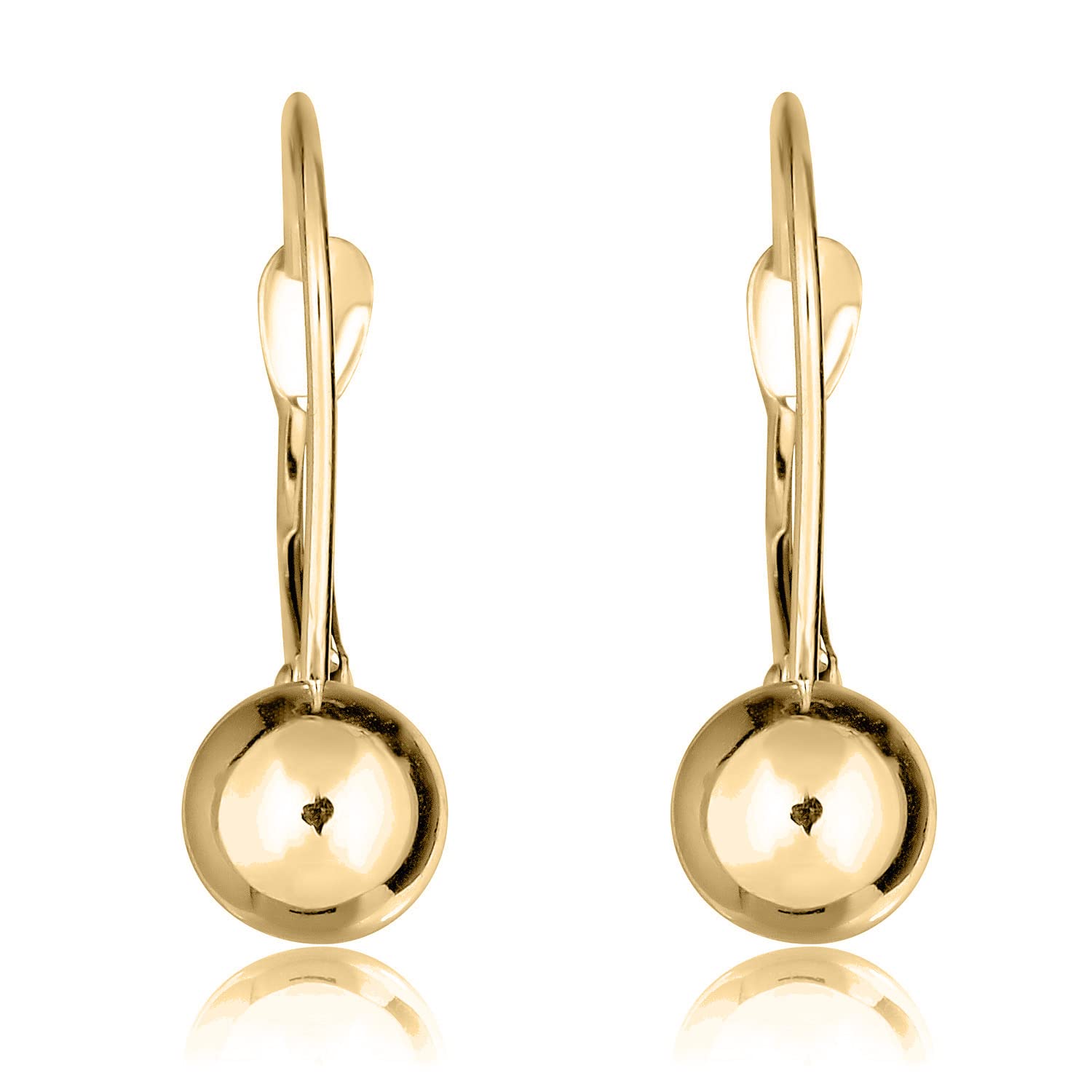 AVORA 10K Yellow Gold Polished 6MM Ball Lever-back Drop Earrings