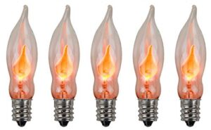 creative hobbies® a101 flicker flame light bulb -3 watt, 130 volt, e12 candelabra base, flame shaped, nickel plated base,- dances with a flickering orange glow - box of 5 bulbs