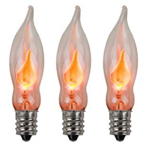 Creative Hobbies® A101 Flicker Flame Light Bulb -3 Watt, 130 Volt, E12 Candelabra Base, Flame Shaped, Nickel Plated Base,- Dances with a Flickering Orange Glow - Box of 5 Bulbs