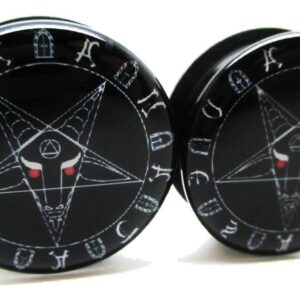 Pierced Republic Pair* Black Baphomet Pentagram Ear Plugs - Acrylic Screw-On - 10 Sizes (00 Gauge (10mm))