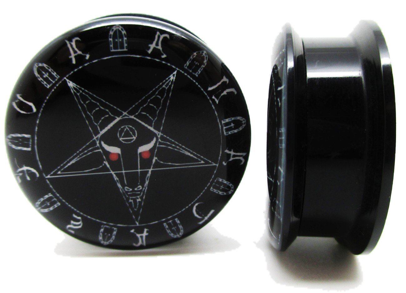 Pierced Republic Pair* Black Baphomet Pentagram Ear Plugs - Acrylic Screw-On - 10 Sizes (00 Gauge (10mm))