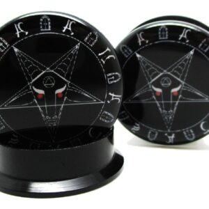 Pierced Republic Pair* Black Baphomet Pentagram Ear Plugs - Acrylic Screw-On - 10 Sizes (00 Gauge (10mm))