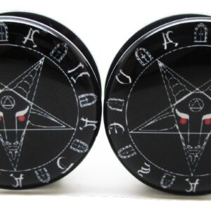 Pierced Republic Pair* Black Baphomet Pentagram Ear Plugs - Acrylic Screw-On - 10 Sizes (00 Gauge (10mm))