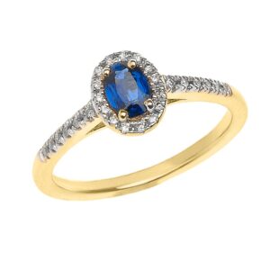 solid 14k yellow gold diamond and sapphire proposal engagement ring (size 4.75)