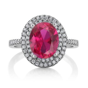 Gem Stone King 3.30 Cttw Red Created Ruby Ring For Women In 925 Sterling Silver | Oval 9X7MM | Available In Size 5, 6, 7, 8, 9