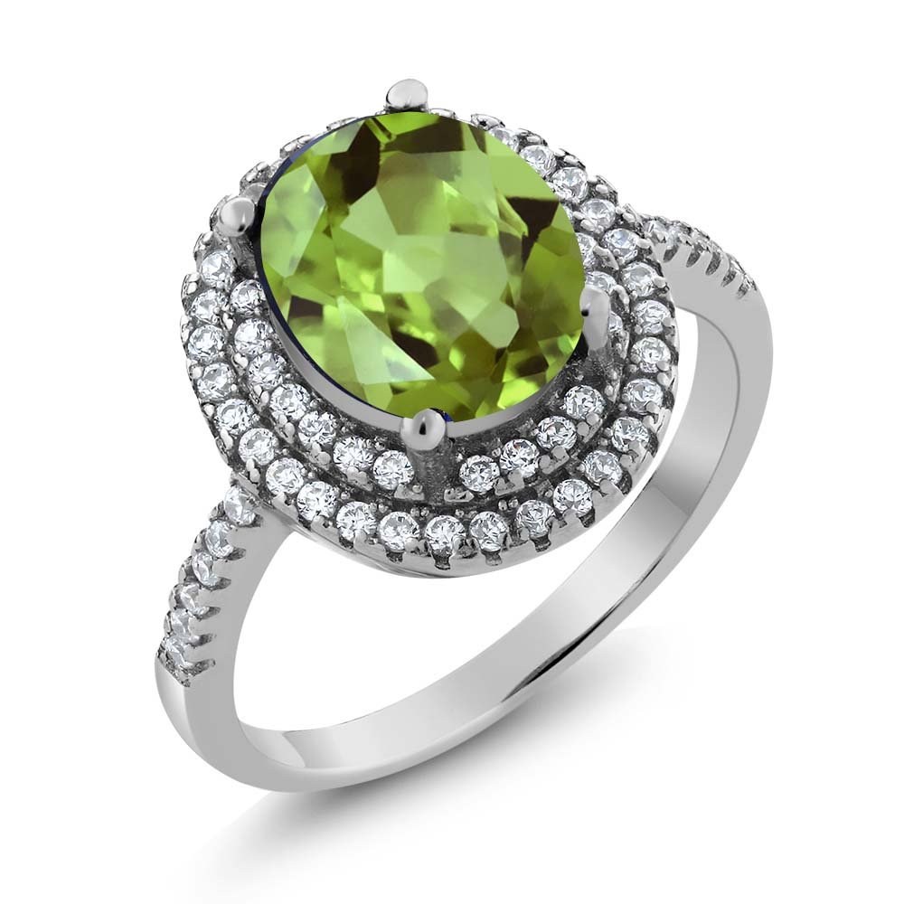 Gem Stone King 925 Sterling Silver Green Peridot Ring For Women (3.10 Cttw, Oval 9X7MM, Gemstone Birthstone, Available In Size 5, 6, 7, 8, 9)