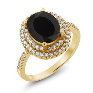 gem stone king 18k yellow gold plated silver black onyx ring for women (3.80 cttw, oval 9x7mm, gemstone birthstone, available in size 5, 6, 7, 8, 9)