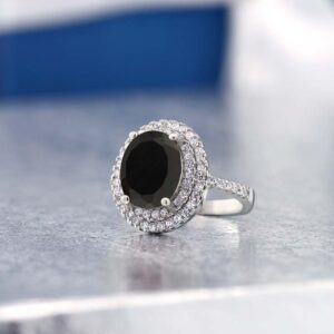 Gem Stone King 925 Sterling Silver Black Onyx Ring For Women (3.80 Cttw, Oval 9X7MM, Gemstone Birthstone, Available In Size 5, 6, 7, 8, 9)