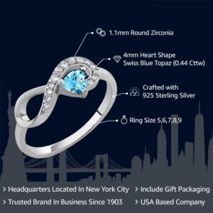 Gem Stone King 925 Sterling Silver Gemstone Birthstone Infinity Ring | Heart Shape 4MM | Wedding Engagement Anniversary Promise Ring For Women | Available in Size 5,6,7,8,9