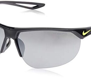 Nike Golf Cross Trainer Sunglasses, Black/Volt Frame, Grey with Silver Flash Lens