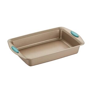 Rachael Ray Cucina Bakeware Set Includes Nonstick Bread Baking Cookie Sheet and Cake Pans, 5 Piece, Latte Brown with Agave Blue Grips