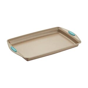 Rachael Ray Cucina Bakeware Set Includes Nonstick Bread Baking Cookie Sheet and Cake Pans, 5 Piece, Latte Brown with Agave Blue Grips