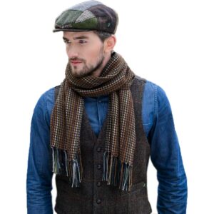 mucros weavers mens wool scarf, handwoven in ireland, traditional fishermans scarf (brown)