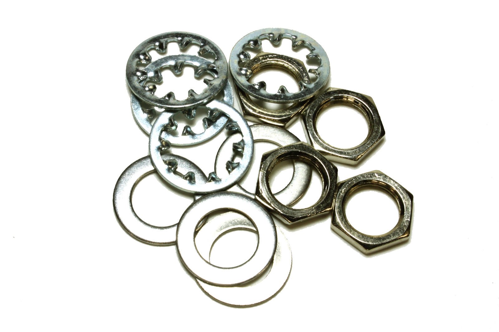 set of 4 Guitar nuts, washers & lock washers for US CTS Pots & Switchcraft Jacks, metal