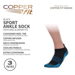 Copper Fit Unisex Copper Infused No Show Socks - 3 Pack , Large/X-Large, Black