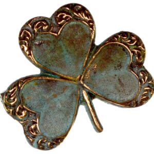 Elaine Coyne Verdigris Patina Brass Decorative Shamrock Pin