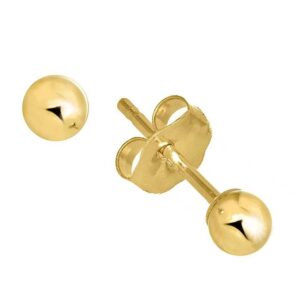 14k Real Yellow Gold Stud Ball Earrings, Gold Friction Backs - 2 mm