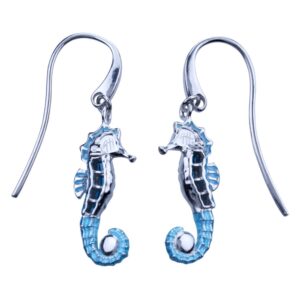 Guy Harvey Enameled Seahorse Earrings Crafted in Sterling Silver