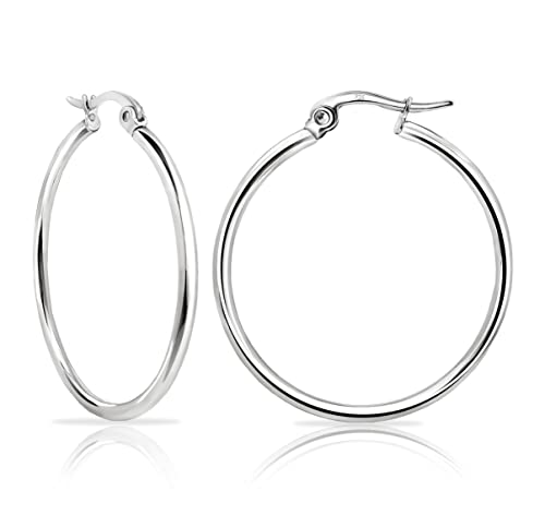 Hoops & Loops - Sterling Silver 30mm High Polished Click Top Hoop Earrings in Sterling Silver