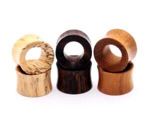 mystic metals body jewelry set of 3 pairs wood tunnels (tamarind, teak, sono) (1" (25mm))