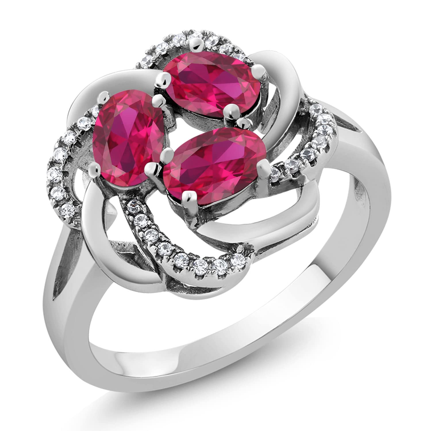 Gem Stone King 925 Sterling Silver Red Created Ruby Ring For Women (1.87 Cttw, Oval 6X4MM, Gemstone July Birthstone, Available In Size 5, 6, 7, 8, 9)