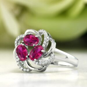 Gem Stone King 925 Sterling Silver Red Created Ruby Ring For Women (1.87 Cttw, Oval 6X4MM, Gemstone July Birthstone, Available In Size 5, 6, 7, 8, 9)