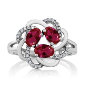 Gem Stone King 925 Sterling Silver Red Created Ruby Ring For Women (1.87 Cttw, Oval 6X4MM, Gemstone July Birthstone, Available In Size 5, 6, 7, 8, 9)