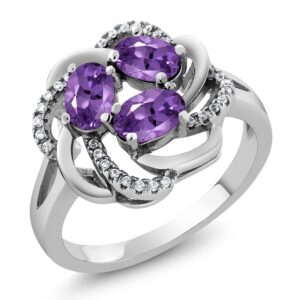 Gem Stone King 925 Sterling Silver Purple Amethyst Ring For Women (1.42 Cttw, Oval 6X4MM, Gemstone February Birthstone, Available In Size 5, 6, 7, 8, 9)