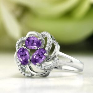 Gem Stone King 925 Sterling Silver Purple Amethyst Ring For Women (1.42 Cttw, Oval 6X4MM, Gemstone February Birthstone, Available In Size 5, 6, 7, 8, 9)